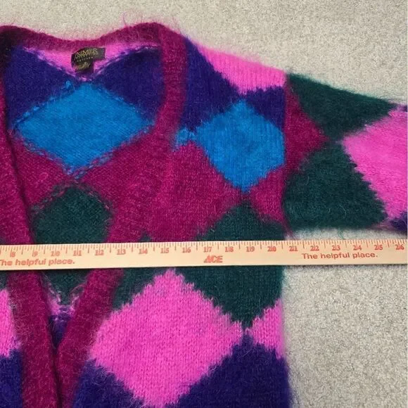 Premier Collection Petites‎ Multicolor Diamond Mohair Cardigan Sweater Sz M - Picture 7 of 8